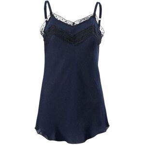 CAbi Navy Blue Sateen & Black Lace Longline Tunic Length Camisole Tank Top M
